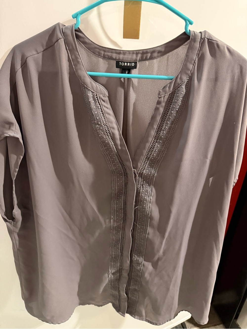 torrid Gray V-Neck Embroidered Peasant Blouse